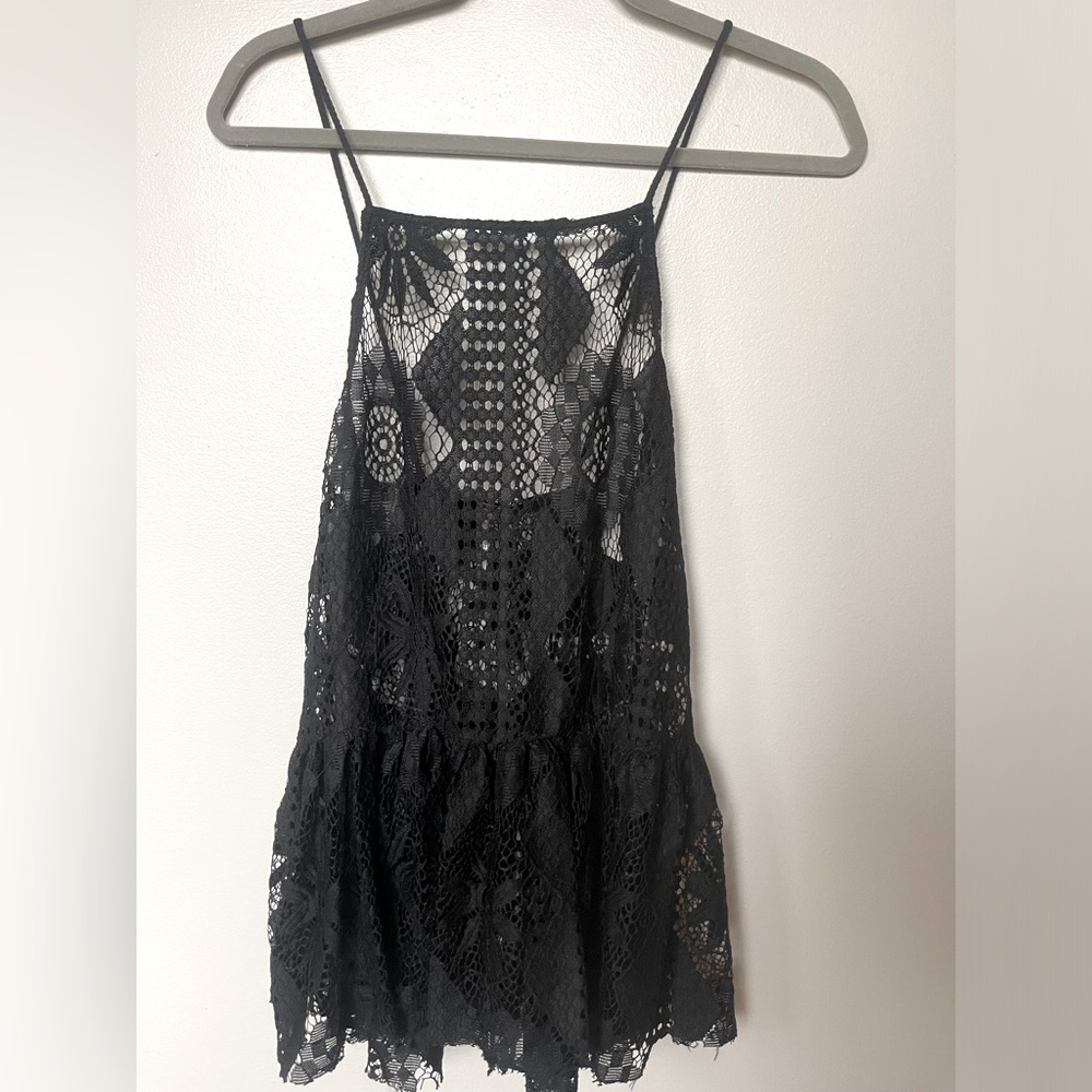 Black lace open back tank tunic dress festival S